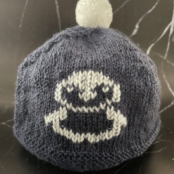 Bonnet Bébé 1 an et + – Bleu Gris – Pingouin Blanc