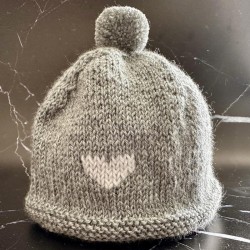 Bonnet Bébé Naissance - Uni Gris - Cœur Blanc
