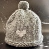 Bonnet Bébé Naissance - Uni Gris - Cœur Blanc