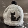 Bonnet Bébé Naissance - Uni Gris - Chat Noir