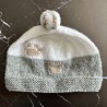 Bonnet Bébé 6 mois – Gris Blanc – Pattes de Chien Brun