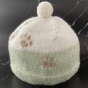 Bonnet Bébé 3 mois – Vert Blanc – Pattes de Chat Brun